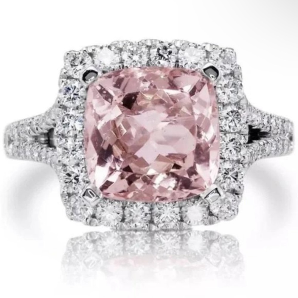 NEW 5 Carat Pink Topaz Diamond Halo Engagement Ring